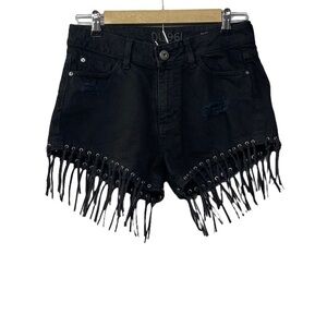 DL1961 Black Denim Fringe Ivy High Rise Shorts Size 25 Western Boho Festival